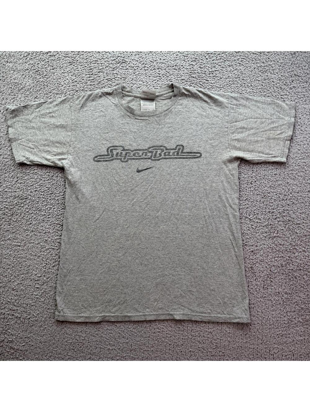 Vintage Y2K Nike SuperBad Graphic T Shirt Gray Distressed Faded Tee Small